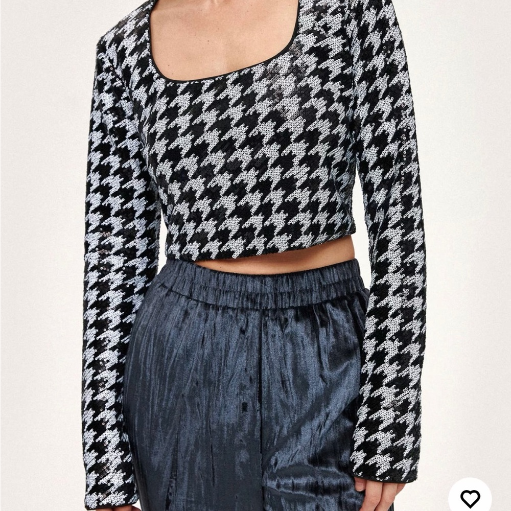 Cider Black and White Sequin Houndstooth Top sz Medium new